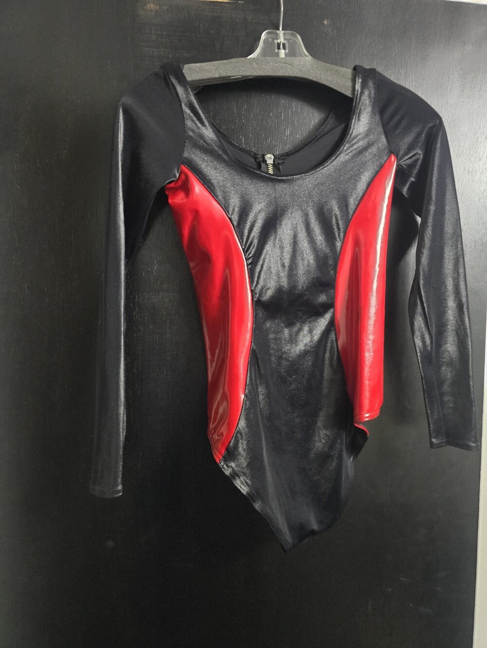 Blackmilk Red Battle Suit - Long Sleeve Bodysuit with Red PVC Panels & Front Zip - Picture 3 of 6